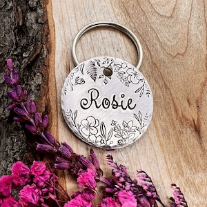 Pet ID Tag - Wildflower Dog Tag - Dog Tag - Dog Collar Tag - Pet Name Tag - Hand Stamped Dog Tag - Custom - Floral -Personalized -Wildflower