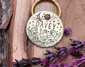 Pirate Ship Dog Tag: Kraken Design, Ocean, Waves, Personalized Pet ID for Dogs Cats