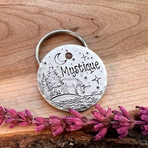 Unicorn Dog Tag - Unicorn - Lake - Night Sky - Dog Tag - Dog Collar Tag - Lake - Hand Stamped - Custom - Personalized - Large - Medium - Dog