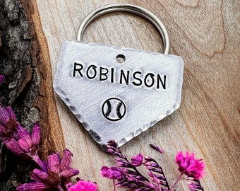 Home Plate Shaped Dog Tag: Baseball Design, Sports, Softball, Personalized Pet ID