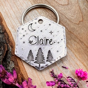 Fairytale Dog Tag - Night Sky - Forest - Simple - Fae - Dog Collar Tag - Pet Name Tag - Hand Stamped Dog Tag - Custom - Personalized - Cute