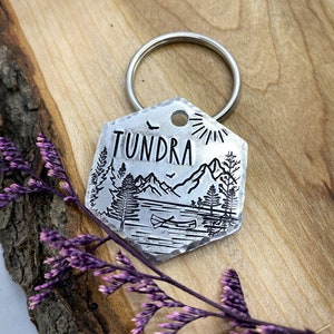Pet ID Tag - River Dog Tag - Dog Collar Tag - Pet Name Tag - Mountain Dog Tag - Forest - Hand Stamped Dog Tag-Custom -Lake Dog -Personalized