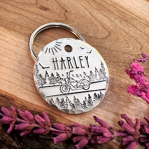 Motorcycle Dog Tag - Biker Dog Tag - Dog Tag - Dog Collar Tag - Open Road - Hand Stamped - Custom - Personalized - Cute - Thick