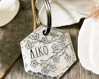 Cherry Blossom Dog Tag: Branch Design, Branches, Japanese, Flowers, Personalized Pet ID