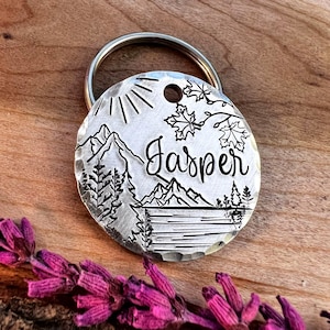 Rockies Dog Tag - Maple Leaf - Forest - Lake - Dog Tag - Hand Stamped Dog Tag - Custom - Medium Dog - Large Dog - Thick - Unique - Canada