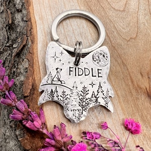 Pet ID Tag - Fox Dog Tag - Fox - Dog Tag - Pet Tag - Custom Dog Tag - Personalized - Forest Dog Tag - Full Moon - Cute Dog Tag - Thick Tag