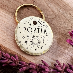 Pet ID Tag - Zodiac - Constellation - Astrology - Dog Tag - Dog Collar Tag - Falling Leaves- Hand Stamped - Custom - Personalized - Thick