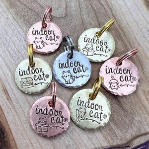 Indoor Cat Tag - Indoor Cat Only - Mini Collar Charm - Cute Cat Tag - Kitten - Pet ID Tag - Tag for Cats - Indoor Tag for Cats- Microchipped