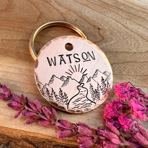 Pet ID Tag - River - Mountain - Sunrise - Dog Tag - Dog Collar Tag - Pet Name Tag - Hand Stamped Dog Tag - Custom - Personalized - Thick