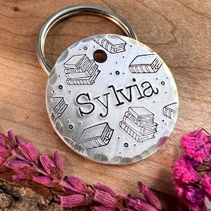 Pet ID Tag - Book Dog Tag - Bookworm - Literary - Books - Dog Collar Tag - Gift for Reader - Hand Stamped - Custom - Personalized - Cute