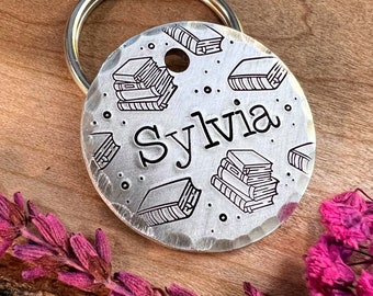 Pet ID Tag - Book Dog Tag - Bookworm - Literary - Books - Dog Collar Tag - Gift for Reader - Hand Stamped - Custom - Personalized - Cute