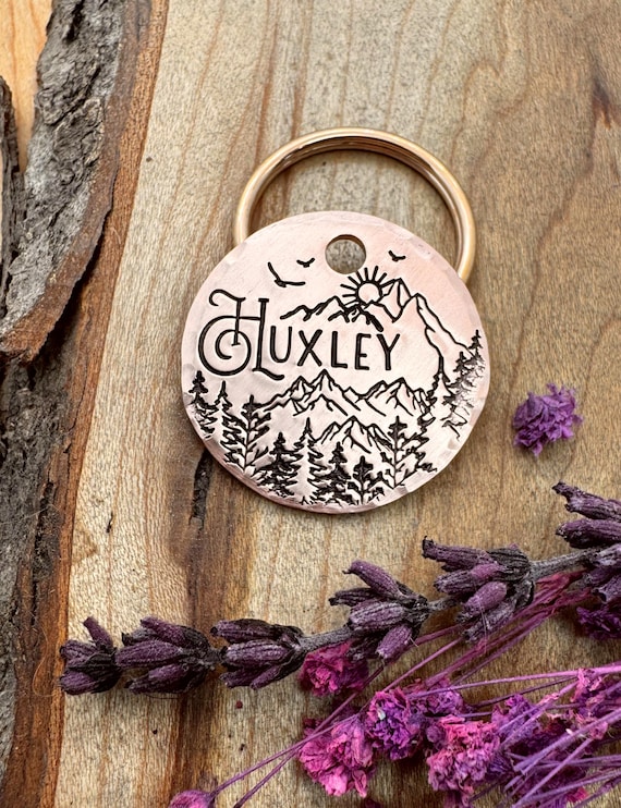 Mountain Scene Dog Tag: Personalized, Forest, Hiking, Pet ID for