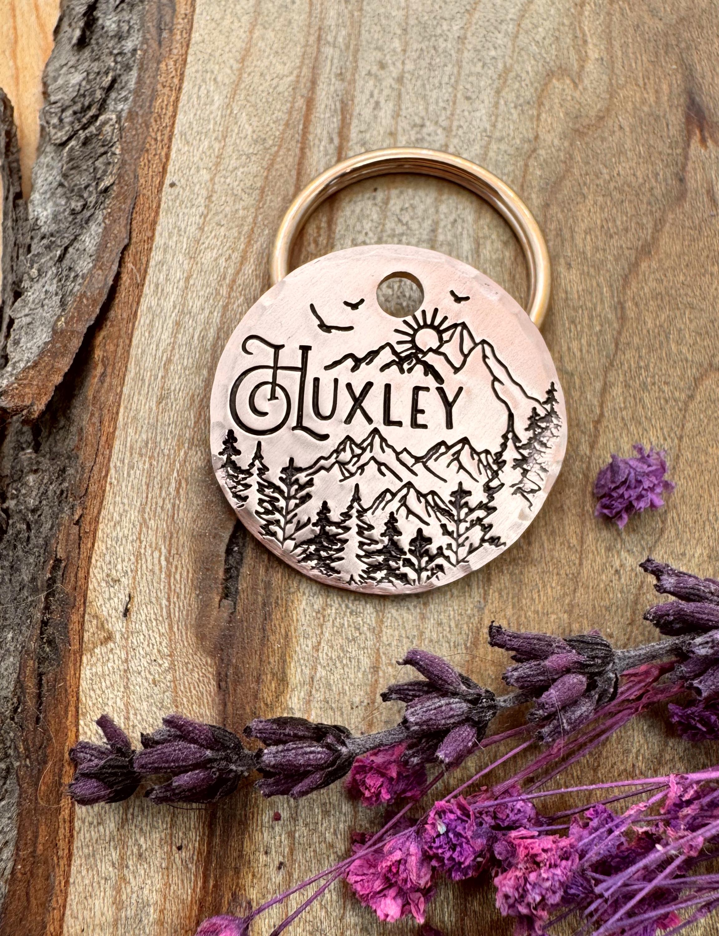 Mountain Scene Dog Tag: Personalized, Forest, Hiking, Pet ID for