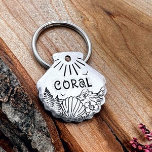 Small Seashell Tag - SMALL Pet Tag - Cat Tag - Cat Collar - Seashell - Small Dog Tag - Custom - Personalized - Ocean - Waves - Tropical