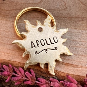 Sun Shaped Dog Tag: Sunshine Design, Minimalist, Apollo, Personalized Pet ID