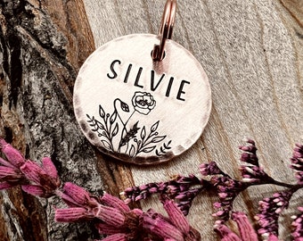Small Rose Pet Tag: Wildrose Design, Floral, Vines, Personalized ID for Dogs and Cats