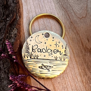 Pet ID Tag - Lake - Kayak - Forest - Dog Tag - Dog Collar Tag - Pet Name Tag - Hand Stamped Dog Tag - Custom - Personalized - Hunting Dog