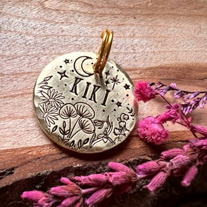SMALL TAG - Wildflowers - Night Blooms - Crescent  Moon - Small Dog Tag - Cat Tag - Custom - Personalized - Dog Collar - Cat Collar - Kitten