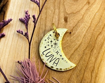 Moon Shaped Pet Tag: Night Sky, Dog and Cat ID, Personalized