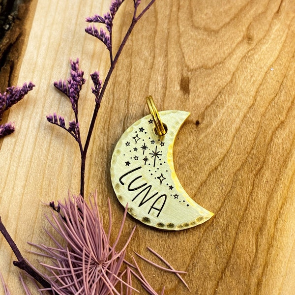 Pet ID Tag - Moon - Dog Tag - Cat Tag - Dog Collar Tag - Pet Name Tag - Hand Stamped Dog Tag - Custom - Engraved - Personalized - Celestial