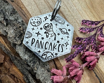 Small Astronaut Pet Tag: Outer Space Design, Planets, Stars, Personalized ID for Dogs Cats