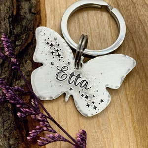 Pet ID Tag - Butterfly Dog Tag - Dog Collar Tag - Pet Name Tag - Hand Stamped Dog Tag - Custom - Dog Tag for Dog  - Personalized - Floral