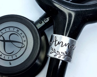 Stethoscope ID Tag, Gift For Nurse, Nursing Student Gift, Gift for Doctor, Personalized Stethoscope Tag, Peony, Hand Stamped, Personalized