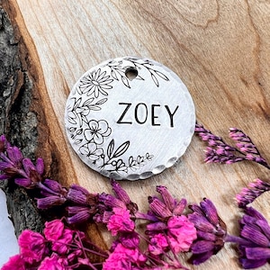 Pet ID Tag - Wildflower Dog Tag - Dog Tag - Dog Collar Tag - Pet Name Tag - Hand Stamped Dog Tag - Custom - Floral -Personalized -Wildflower