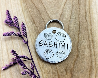 Small Sushi Pet Tag: Sashimi Design, California Roll, Personalized ID for Dogs and Cats