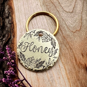 Monstera Dog Tag: Fern Design, Tropical, Plants, Houseplants, Personalized Pet ID