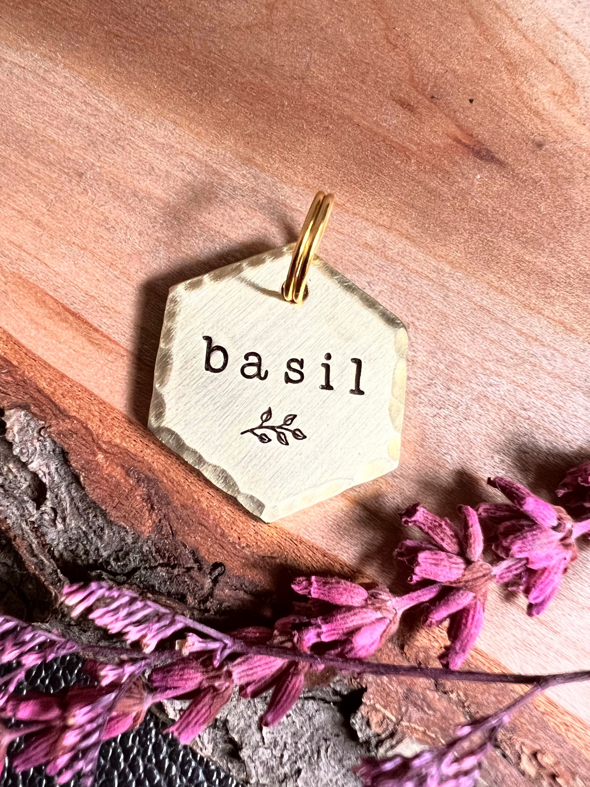 SMALL TAG - Simple - Small Dog Tag - Cat Tag - Custom - Personalized - Dog Collar -Cat Collar - Kitten - Herbs - Leaves - Basil
