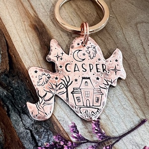 Ghost Dog Tag - Casper Dog Tag  - Haunted House Dog Tag - Collar Tag - Pet Name Tag - Hand Stamped - Custom - Personalized - Halloween