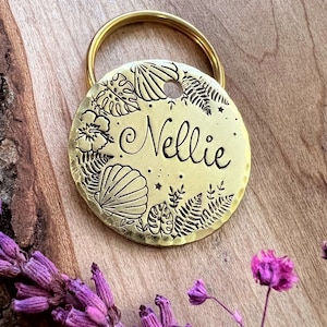 Pet ID Tag -Seashell - Beach - Monstera - Dog Tag - Dog Collar Tag - Pet Name Tag - Custom - Personalized - Tropical - Hawaiian - Rainforest