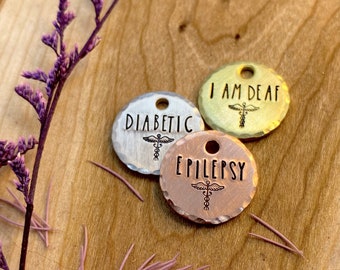 Mini Tag - Medical Alert Tag - Medical Alert Tag for - Dogs - Cats - Epilepsy - I Am Deaf - Diabetic - ID Tag Addition - Collar Charm