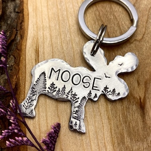 Moose Dog Tag - Moose Shaped Dog Tag - Dog Collar Tag - Pet Name Tag - Hand Stamped - Custom - Personalized - Forest - Mountain - Unique