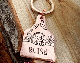 Cow Dog ID Tag: Cattle Ear Tag Shaped, Farm, Calf, Personalized