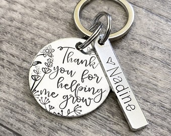 Thank you for helping me grow, Gift for Mom, Gift for Teacher, Mothers Day Gift, Engraved, Keychain, Personalized, Teacher gifts