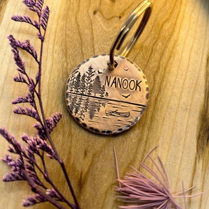 Lake Dog Tag - Lake Reflection - Canoe - Forest - Custom - Pet ID Tag - Medium Dog Tag - Large Dog Tag - Copper - Brass - Aluminum - Thick