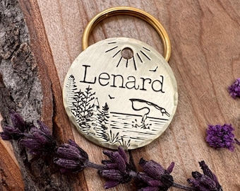 Fishing Dog Tag: Lake Design, Water, Forest, River, Personalized Pet ID
