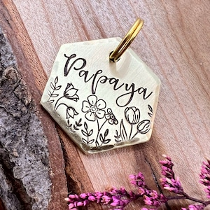 Petite médaille pour animal de compagnie : fleurs sauvages, tulipes, jacinthes des bois, carte d'identité personnalisée pour chiens et chats