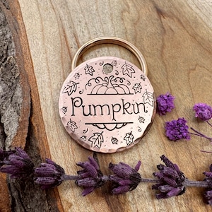 Pumpkin Dog Tag - Halloween Dog Tag - Fall Dog Tag - Pumpkin Spice - Autumn - Leaves - Hand Stamped Dog Tag - Custom - Medium - Large