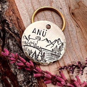 Pet ID Tag - Lake Dog - Mountain - River - Dog Tag - Dog Collar Tag - Hand Stamped - Custom - Personalized - Cute - Forest - Thick - Unique