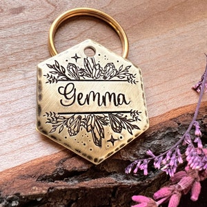 Gem Dog Tag - Crystals Dog Tag - Plants - Pet Name Tag - Hand Stamped - Custom - Medium Dog - Large Dog - Thick - Witchy - Magic