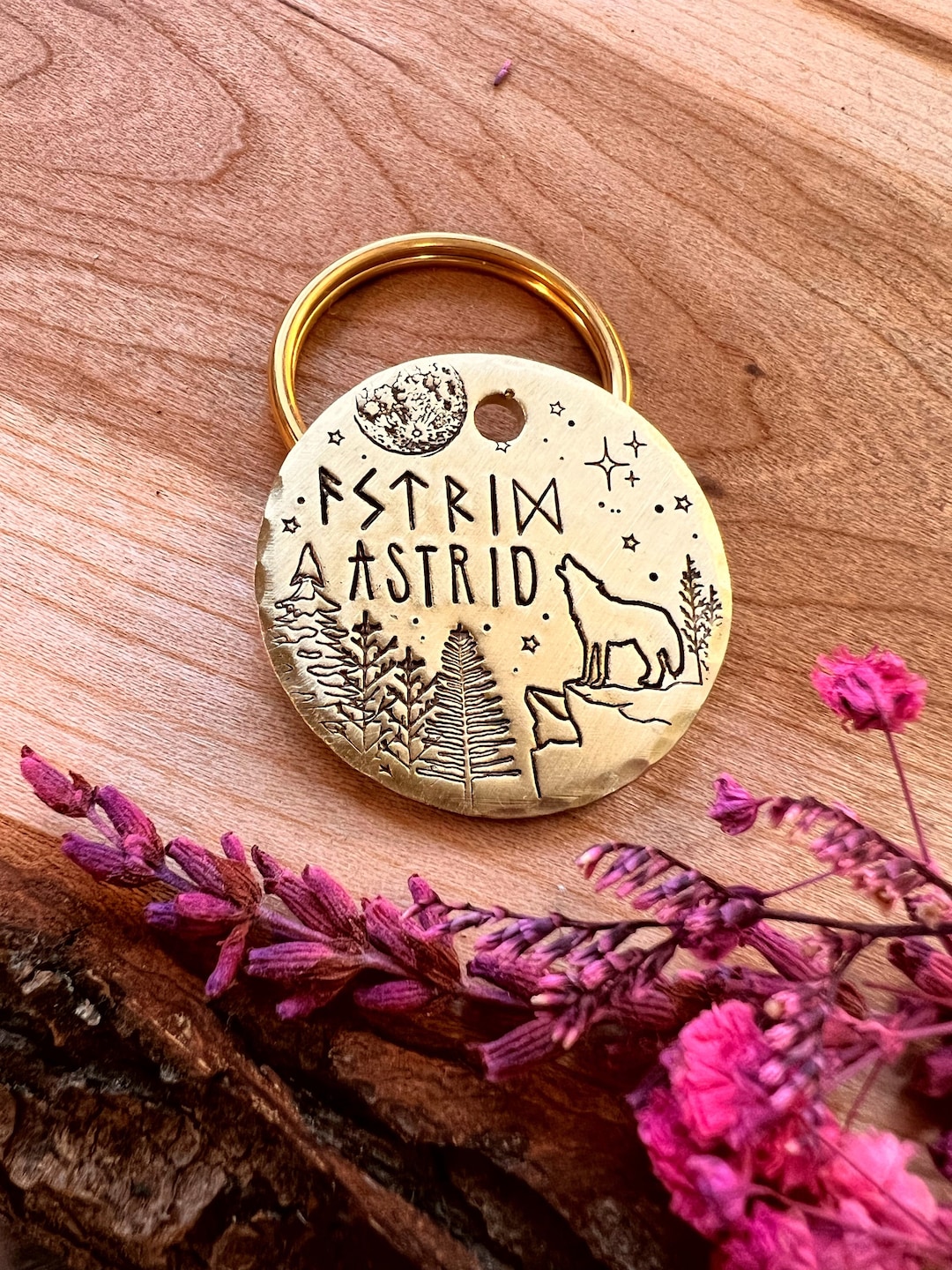 Viking Runes Dog Tag: Futhark, Nordic Design, Howling Wolf
