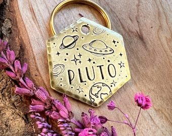 Outer Space Dog Tag: UFO Design, Planets, Stars, Alien, Personalized Pet ID