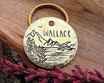 Goose Dog Tag: Lake Design, Duck, Cattails, Forest, Hunting, Mountains, Personalized Pet ID