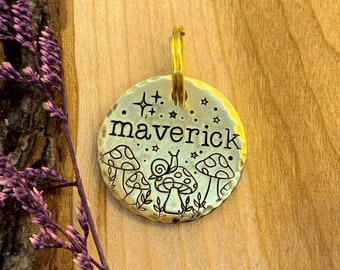 SMALL TAG - Mushrooms - Snail - Sparkly Stars - Small Dog Tag - Cat Tag - Custom - Personalized - Dog Collar - Cat Collar - Kitten Tag