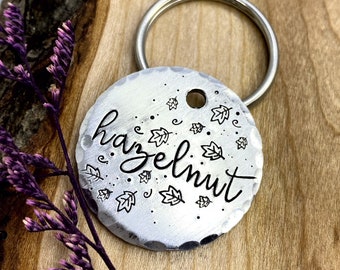 Falling Leaves Dog Tag: Autumn Design, Fall, Pumpkin, Halloween, Hand Stamped, Personalized Pet ID