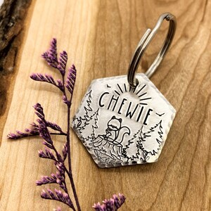 Pet ID Tag - Squirrel Dog Tag - Dog Collar Tag - Pet Name Tag - Forest Dog Tag - Mountain - Stamped Dog Tag-Custom-Squirrel-Personalized
