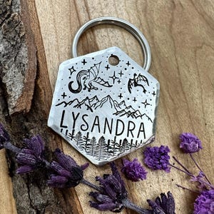 Dragon Dog Tag: Fantasy Design, Reader, Mountains, Forest, Wyvern, Personalized Pet ID